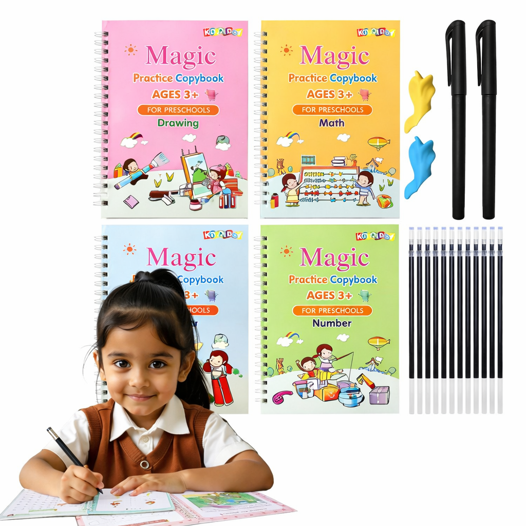 Magic Practice Copybook (4 BOOKS,1 PEN,1 GRIP,10 REFILL) – 50% OFF Today!