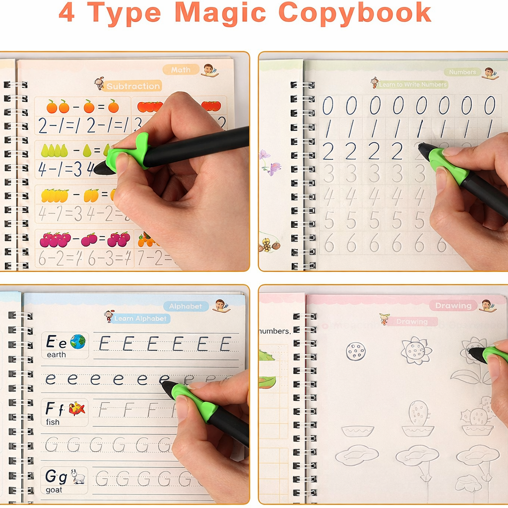 Magic Practice Copybook (4 BOOKS,1 PEN,1 GRIP,10 REFILL) – 50% OFF Today!